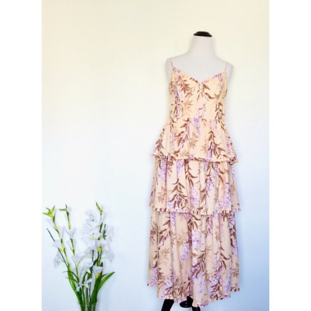 NEW! House of Harlow Ponte Bustier Lace-up-back Tiered Maxi Dress Linen SZ S - Picture 6 of 11